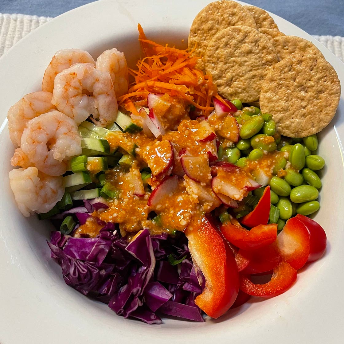 Rainbow Poke Bowl with Spicy Sesame Drizzle