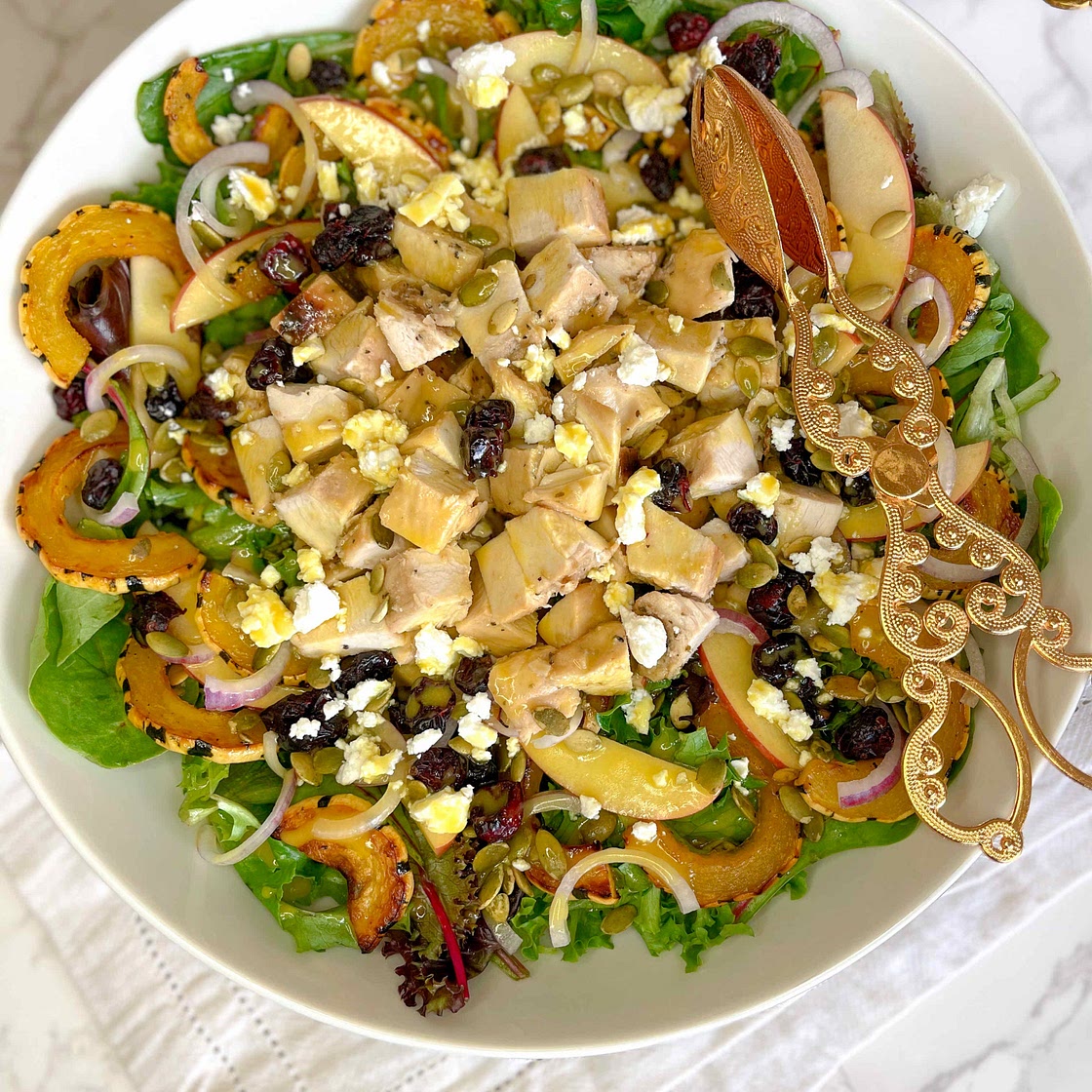 Roasted Delicata squash Fall salad, apple cider vinaigrette