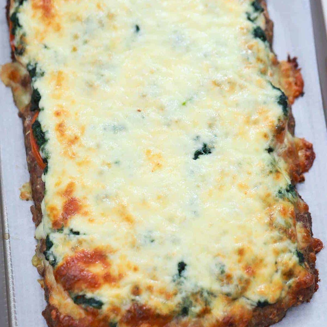 Spinach Tomato Meatza Pizza(After 3rd week on program)