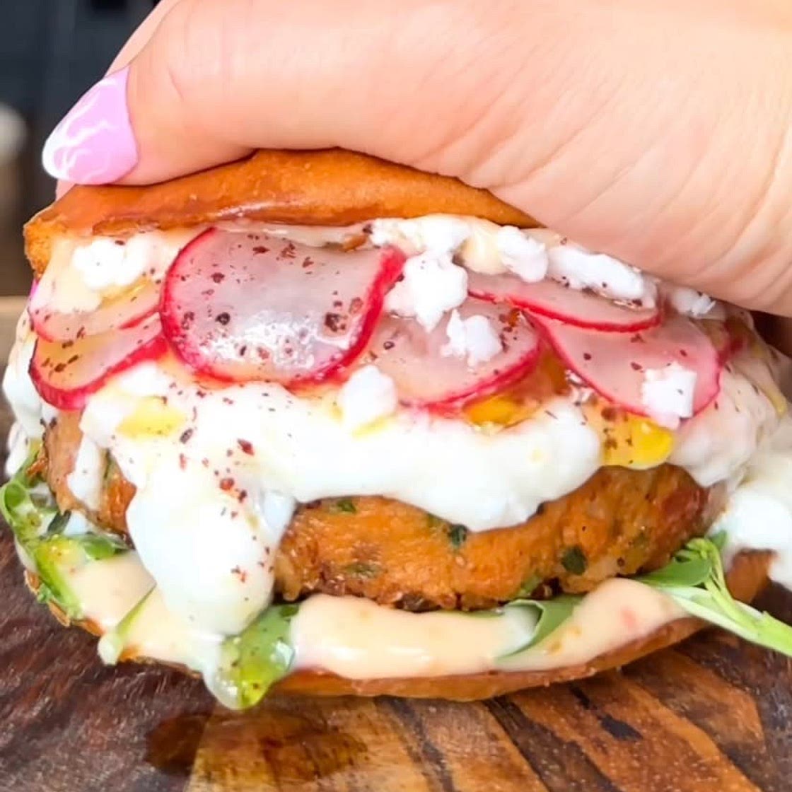 Whipped Feta and Sumac Bean Burger