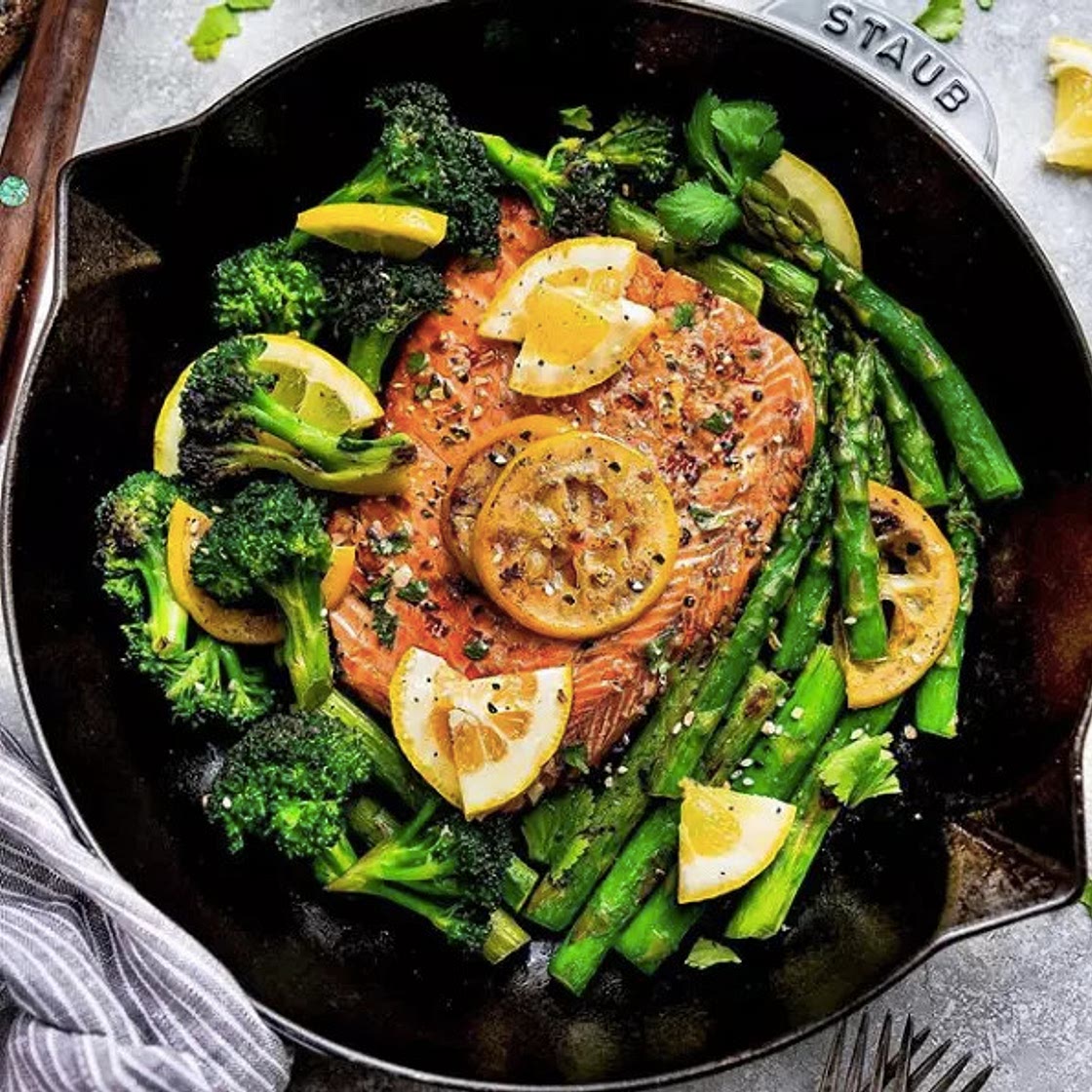 Instant Pot Lemon Garlic Salmon with Broccoli and Asparagus