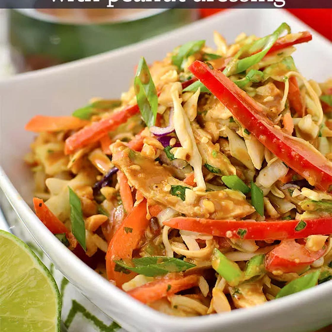 Crunchy Asian Salad with Low-Carb Spicy Peanut Sauce