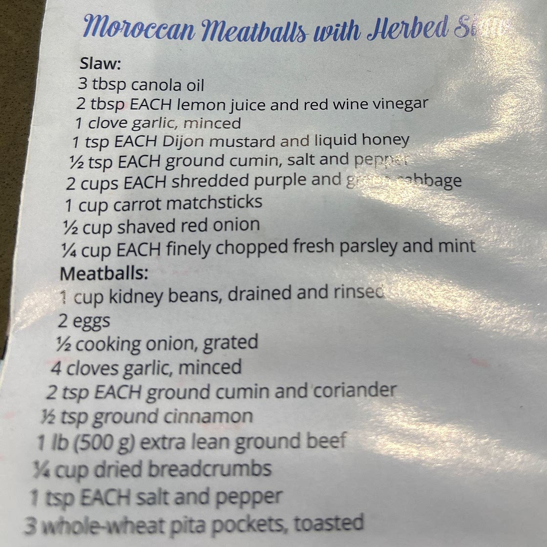 Moroccan meatballs with herbed slaw