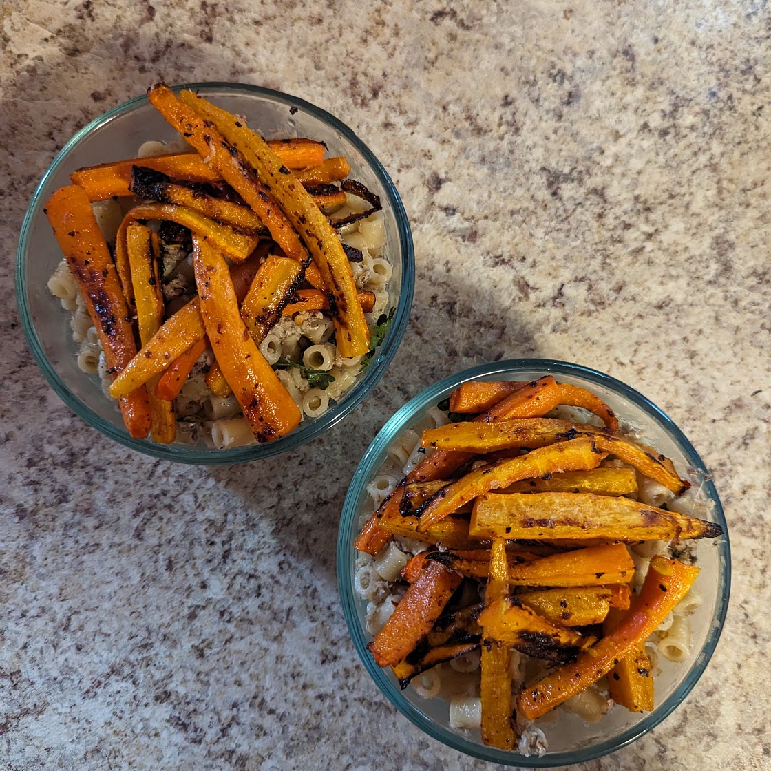 Sardine Ditalini with Parmesan Carrot Fries