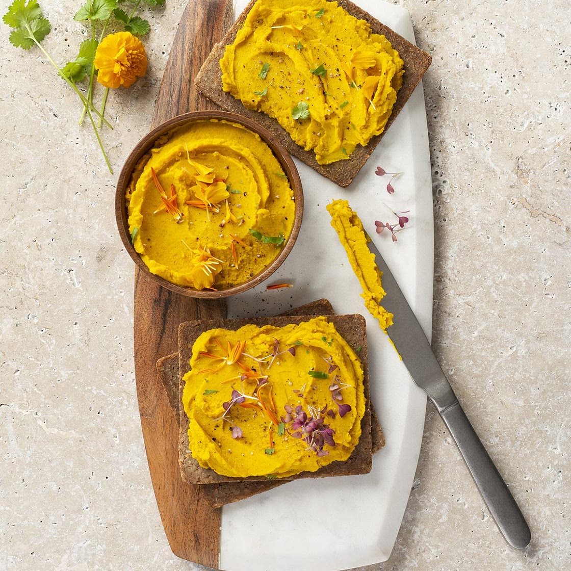 Lentil spread with curry on Mestemacher Organic Rye & Spelt Bread – Mestemacher
