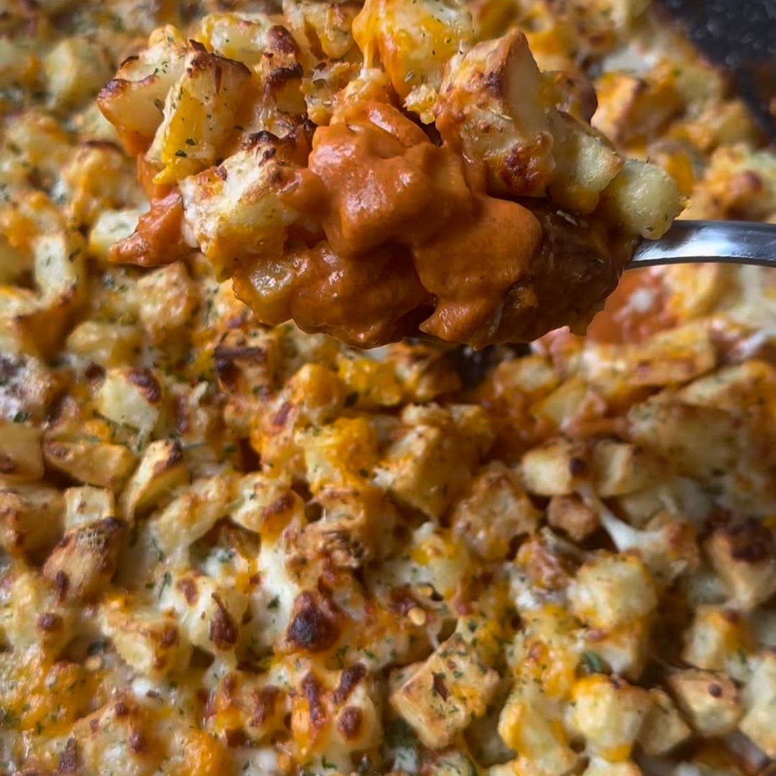 Cheesy Meatball Bake with Garlic & Rosemary Potatoes