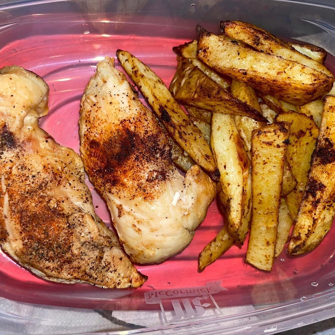 Baked chicken and homemade fries