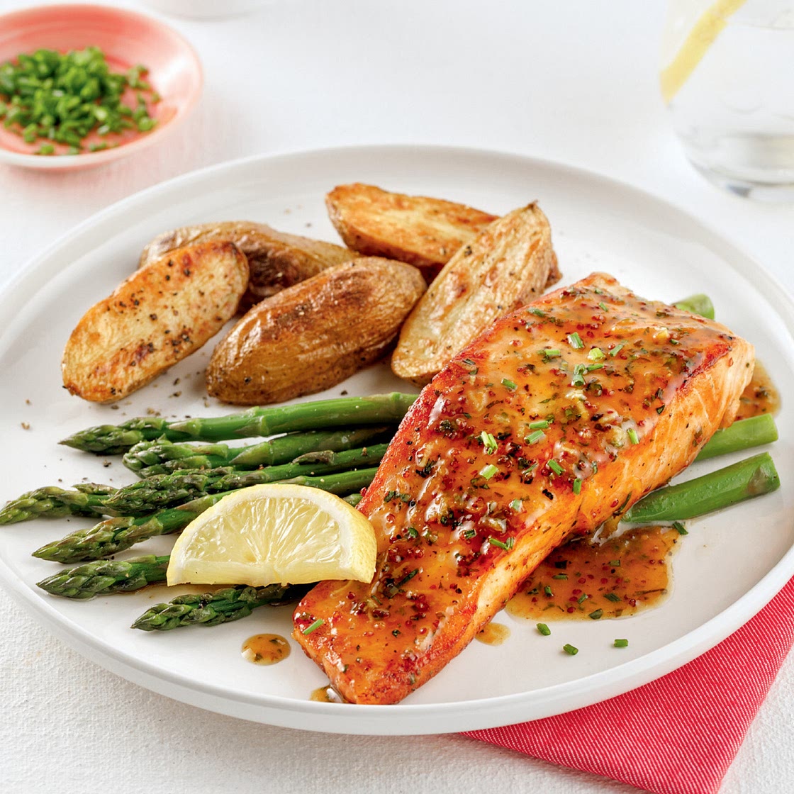 Filets de saumon miel, moutarde et ail