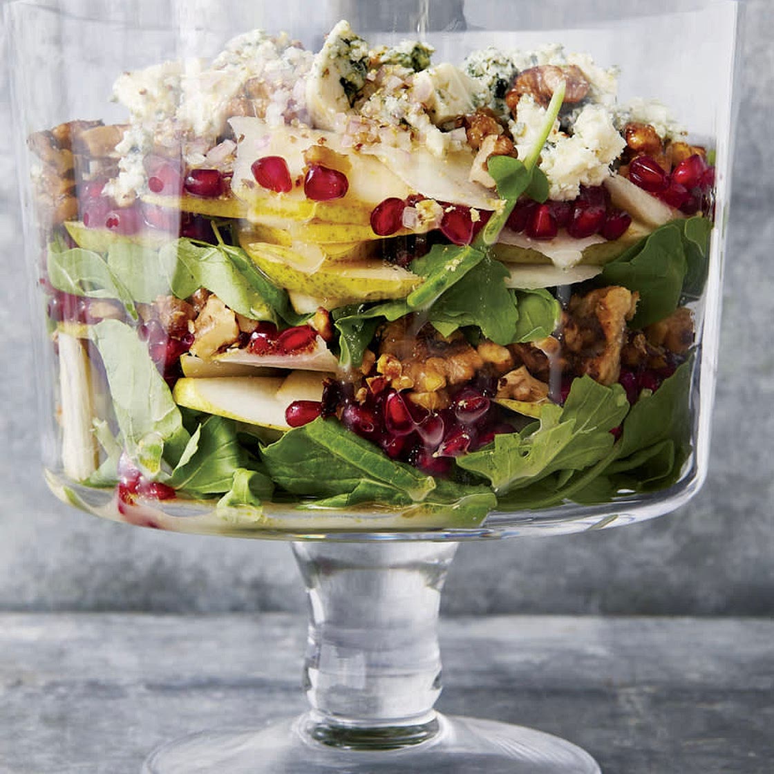 Layered Arugula Salad with Pear Vinaigrette (Magnolia Table)