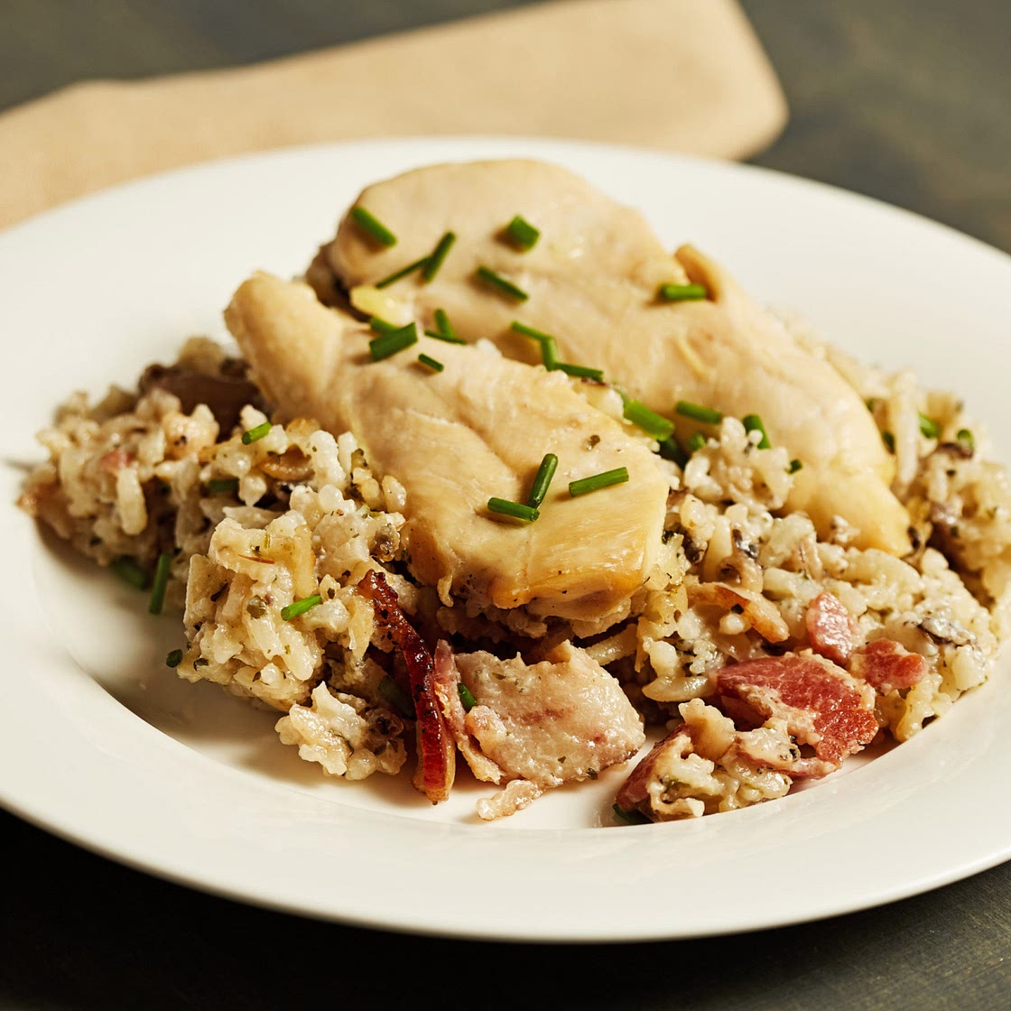 Baked Chicken with Bacon Bottom and Wild Rice 