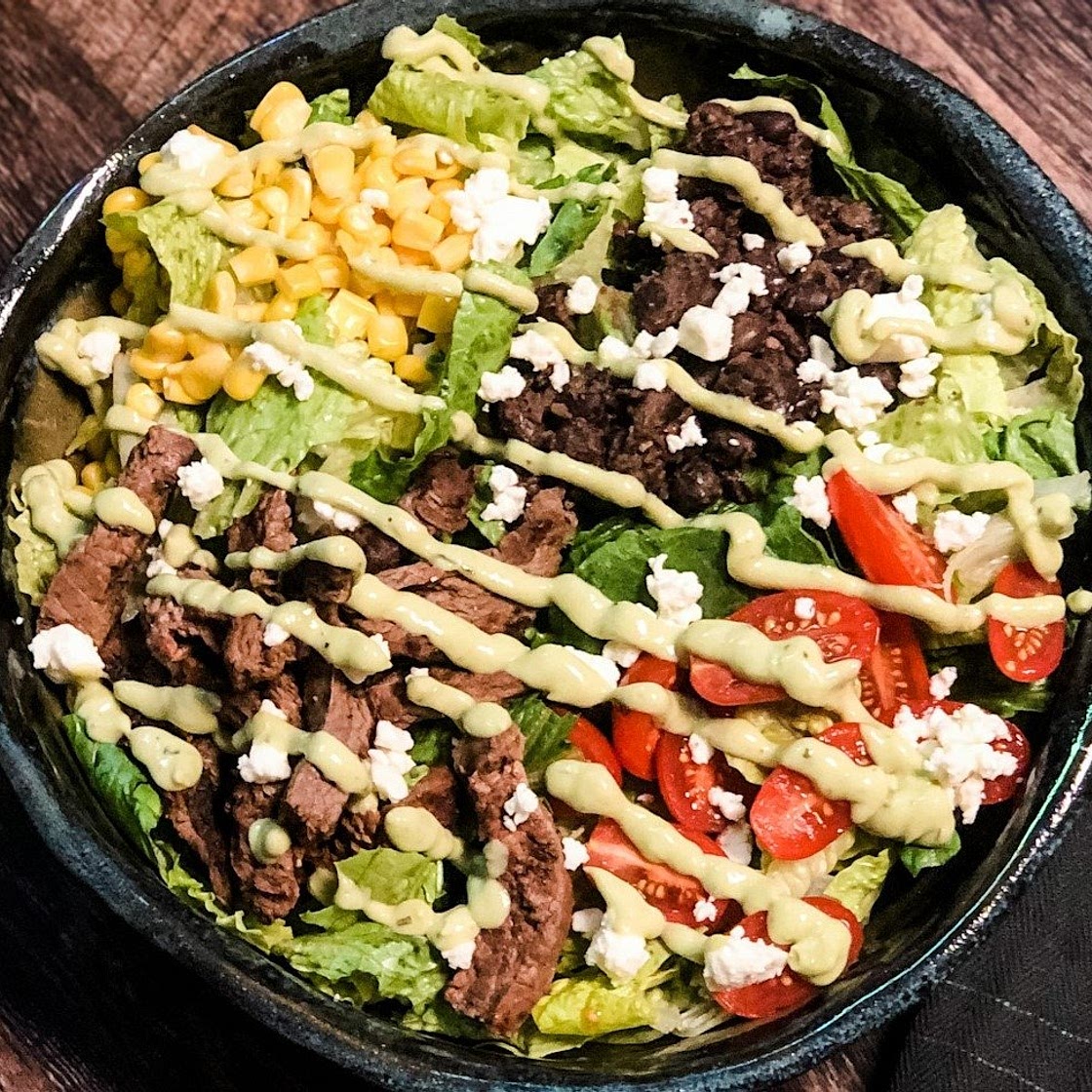 BEST GLUTEN FREE STEAK SALAD WITH AVOCADO DRESSING
