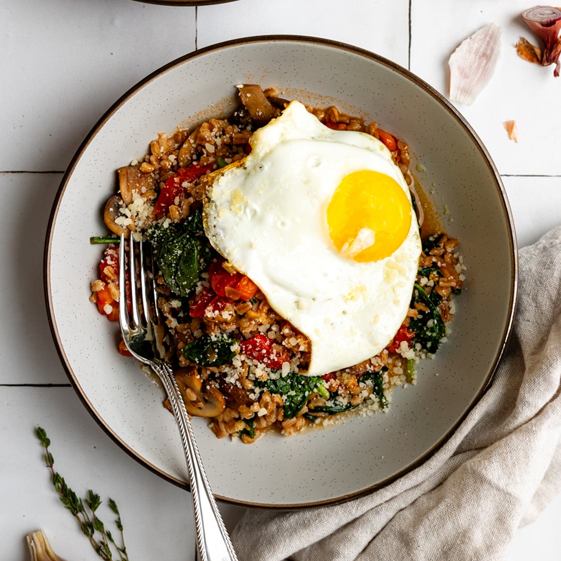 Warm Farro Grain Bowls with Fried Egg