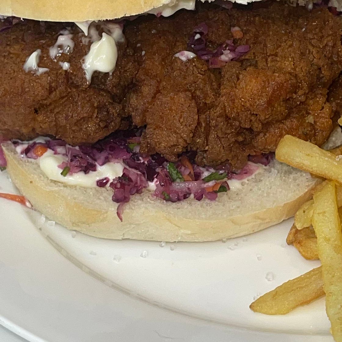 Spicy Crispy Chicken Burger with Shredded Pickled Slaw