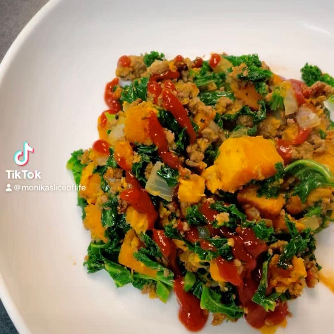 Sweet Potato Bison Kale Hash