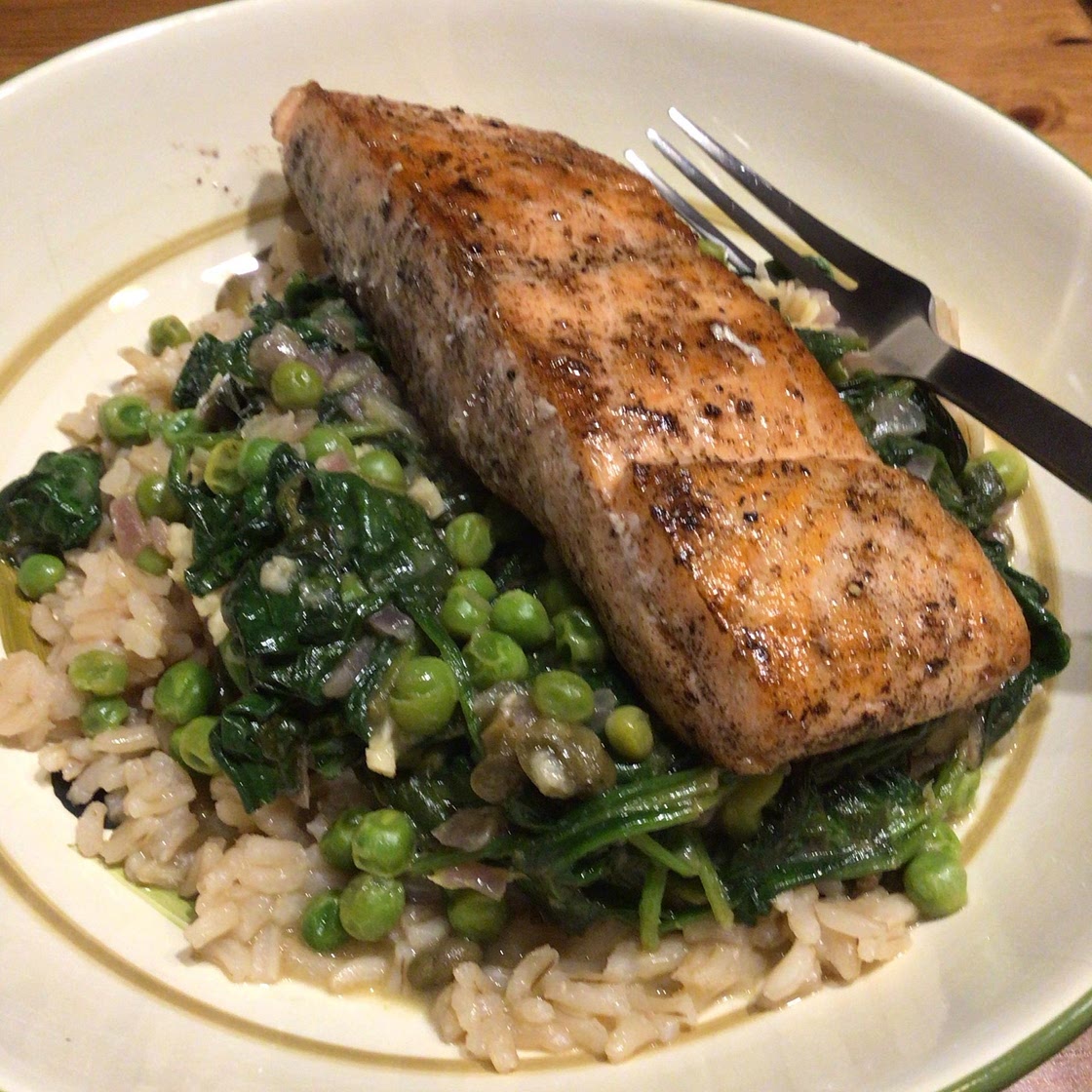 Crispy Salmon with Green Curry Spinach