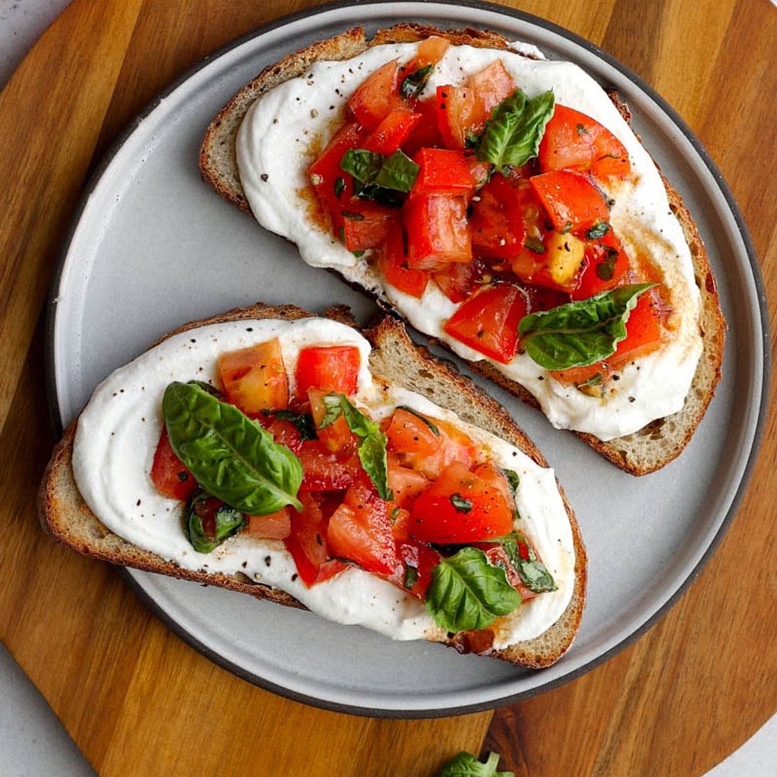 Tomato Basil Whipped Cottage Cheese Toast