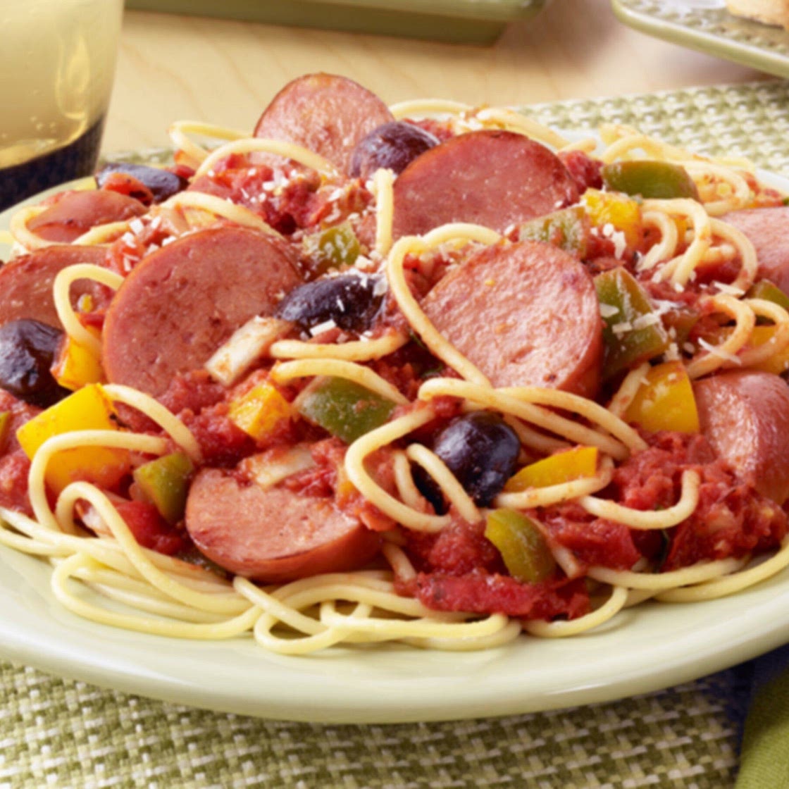 Smoked Sausage & Peppers Spaghetti