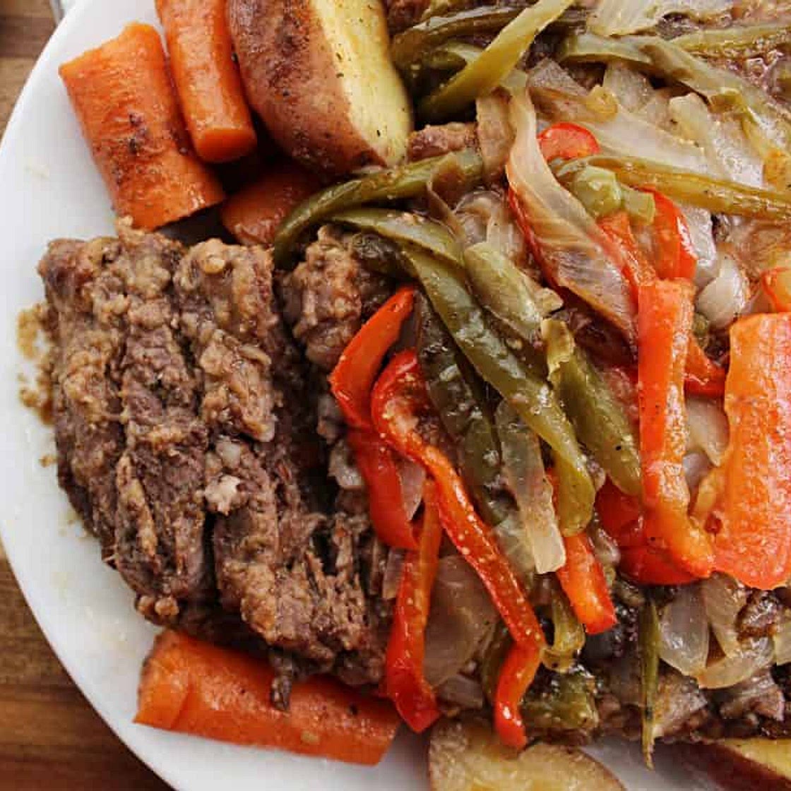 Beef Roast with Sautéed Bell Pepper and Onions
