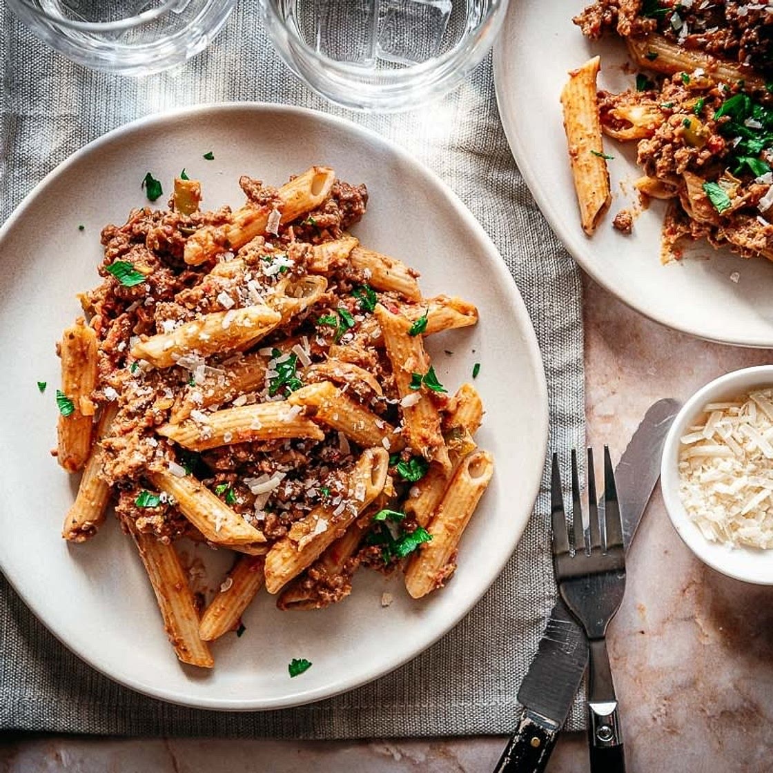 Smeuïge pasta met gehakt