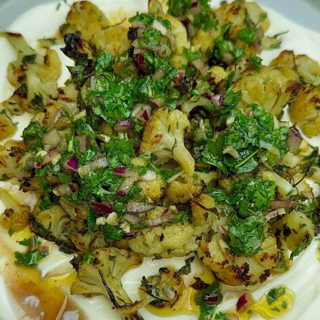 How to make Roasted Cauliflower with Yogurt & Chimichurri
