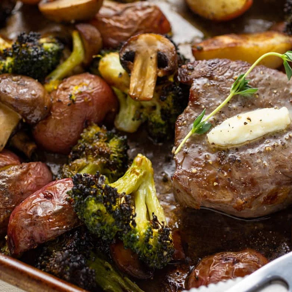 Sheet Pan Steak, Potatoes, and Veg Dinner