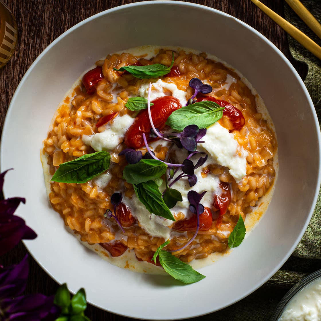 Creamy Tomato Risotto with Stracciatella 