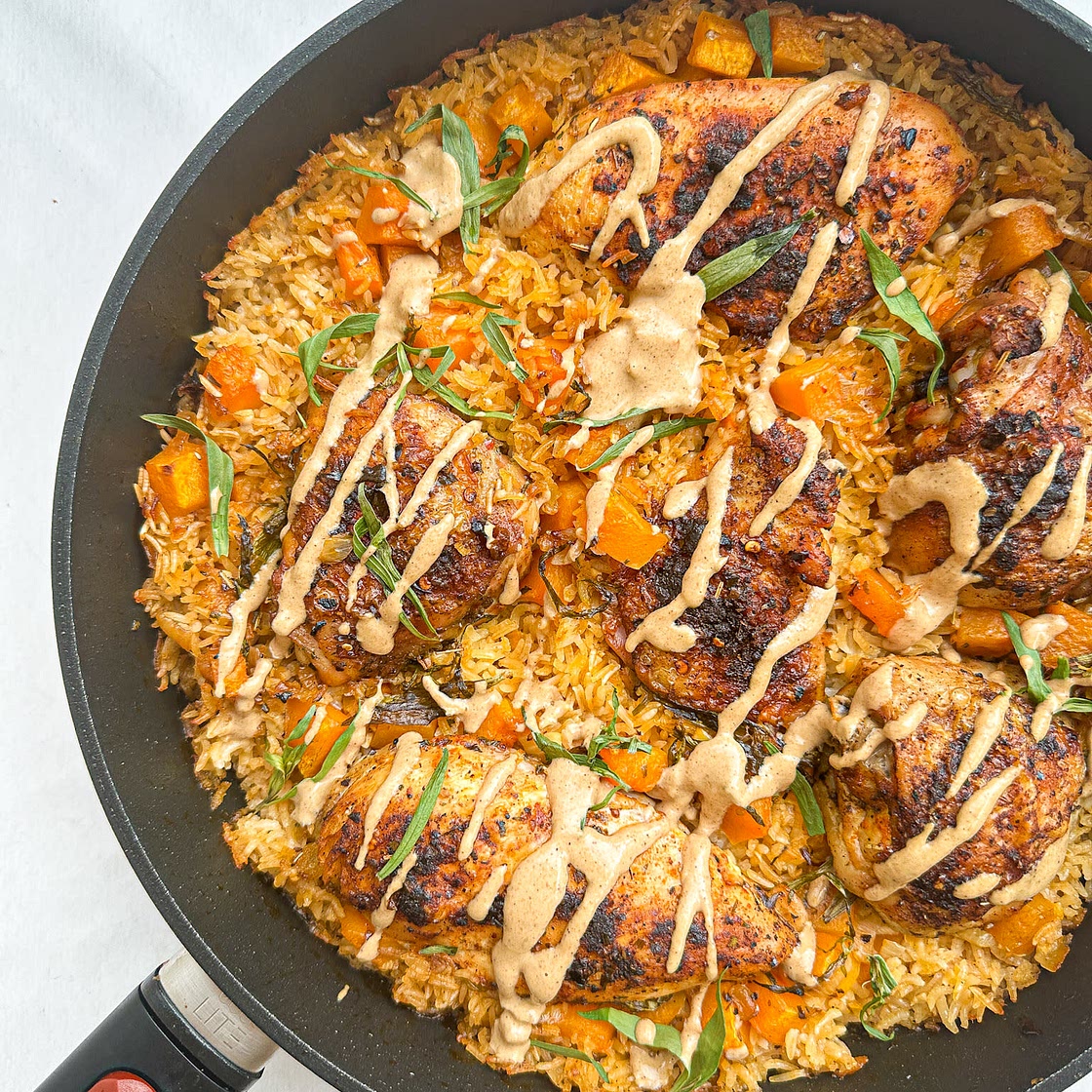 One Pan Butternut Squash Chicken and Rice