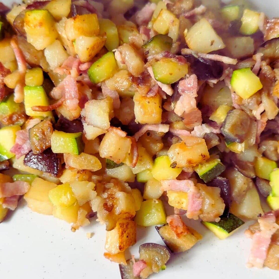 Bacon Eggplant, Potato and Zucchini Stir Fry