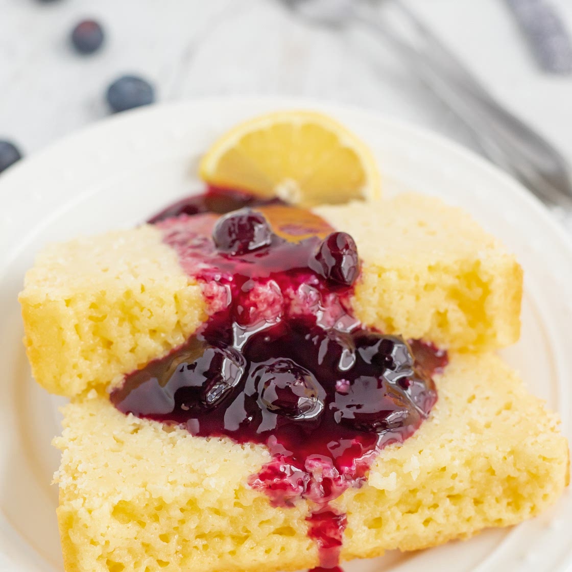 Lemon Ricotta Pound Cake with Blueberry Sauce