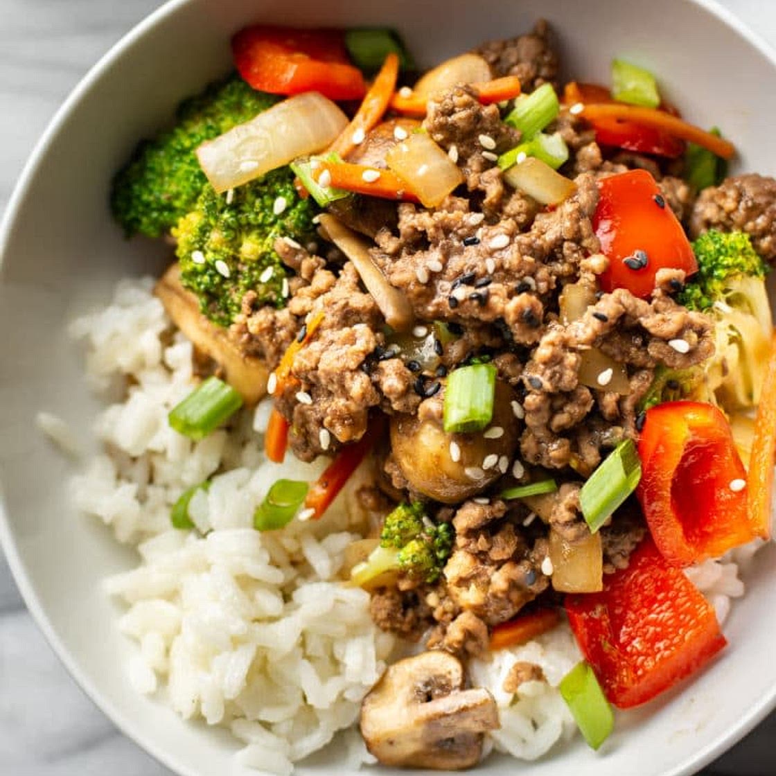 Ground beef stir-fry with vegetables