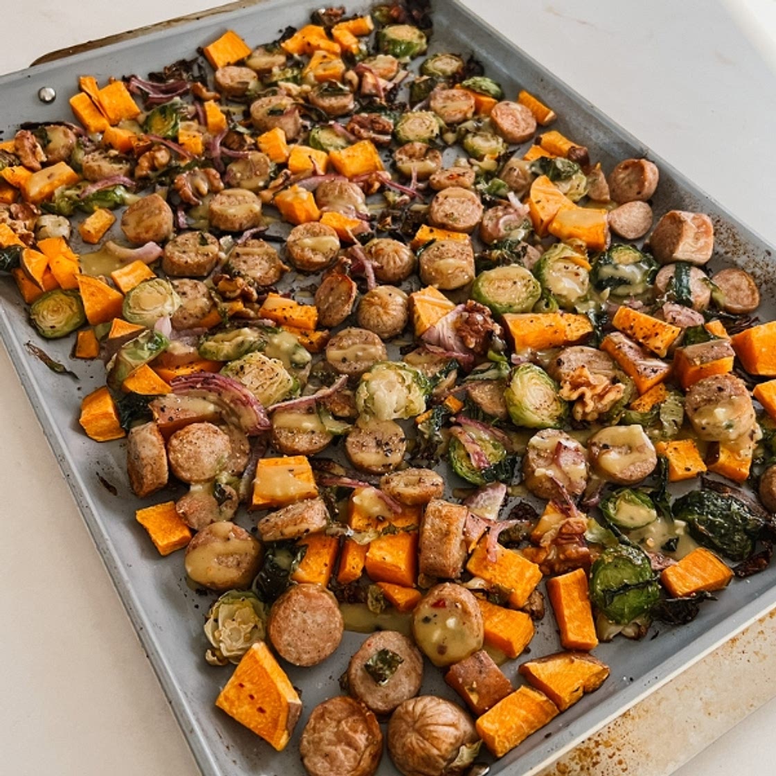 Fall Veggie Sheet Pan Dinner with Maple Mustard Sauce