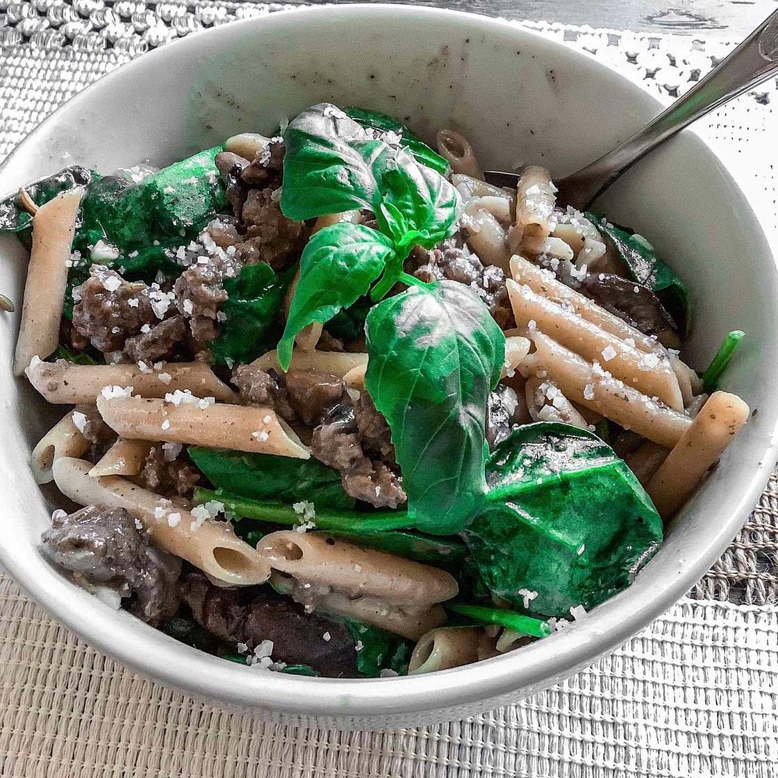 Creamy Mushroom, Spinach, & Sausage Pasta