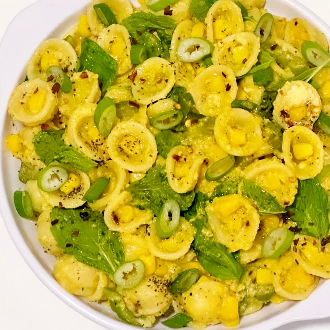 Orecchiette in Sweet Corn Purée with Lemon, Mint and Parmesan