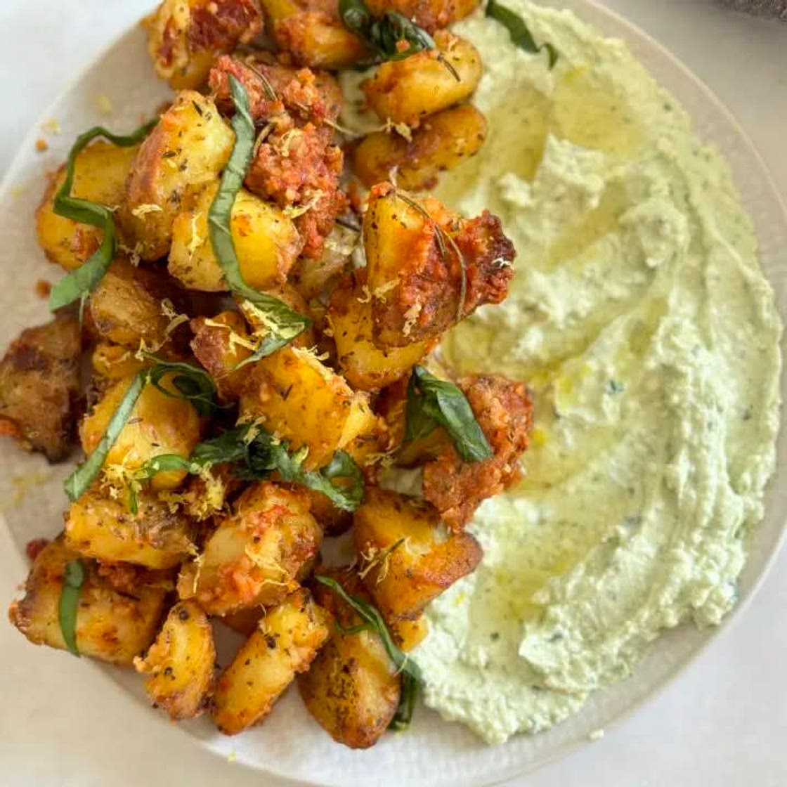 Basil Whipped Feta with Sun-Dried Tomato Pesto Potatoes