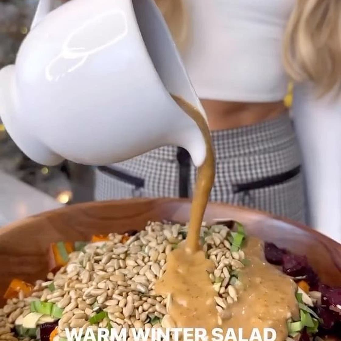 WARM WINTER SALAD WITH ROASTED SHALLOT DRESSING