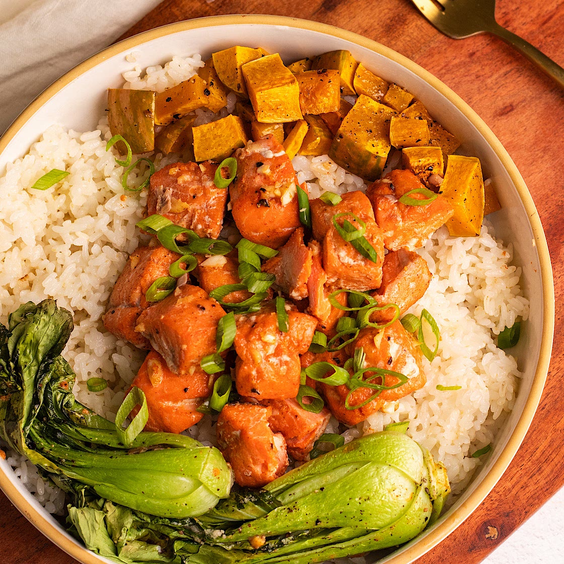 Baked Honey Garlic Salmon Bites with Honeynut Squash
