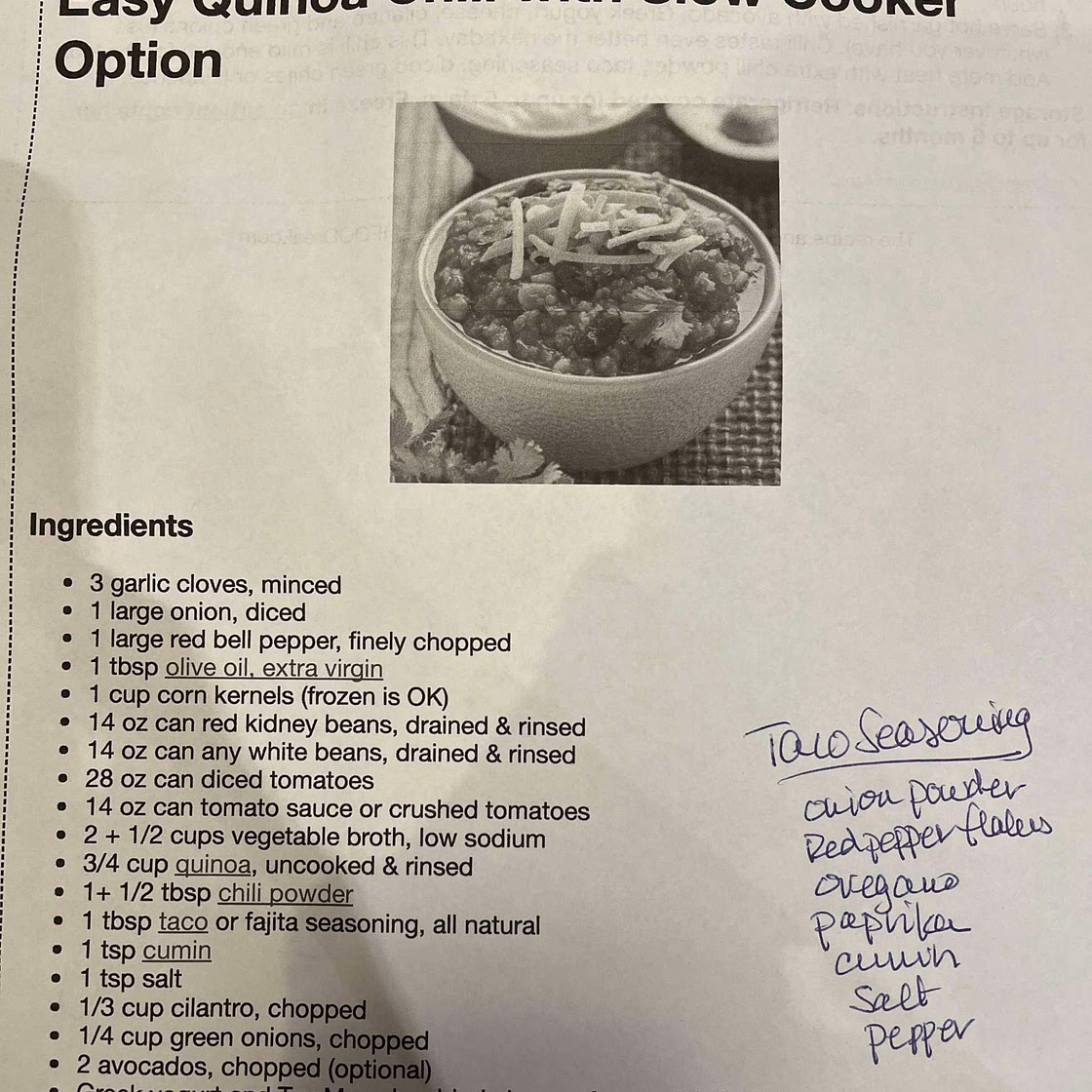Quinoa chili - slow cooker or stove
