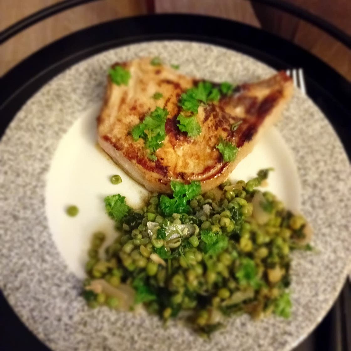 Pork Chops With Braised Celery And Peas