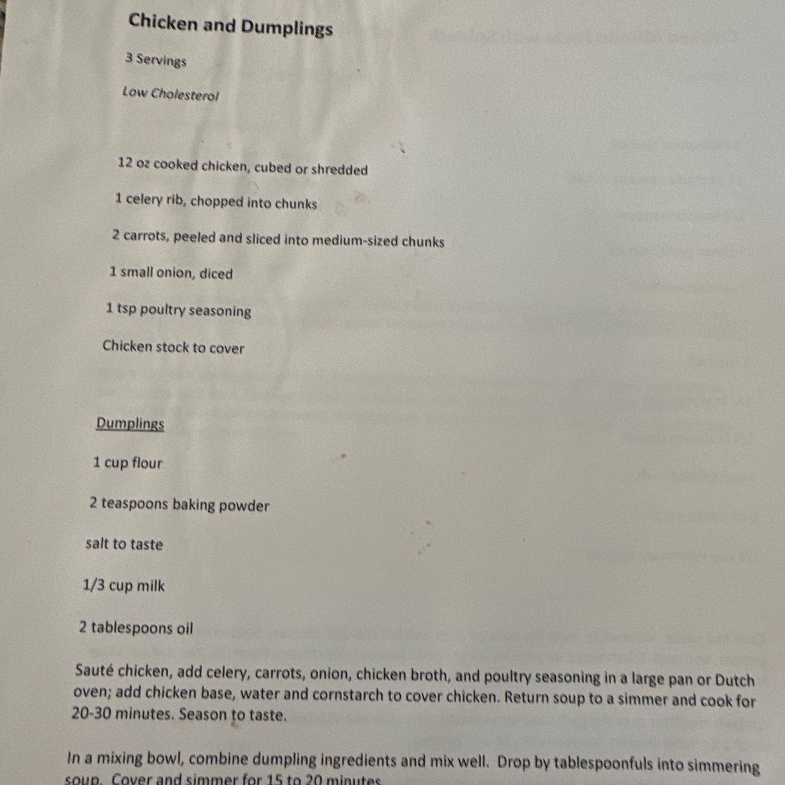 Chicken and Dumplings (Freezer/Low Cholesterol)