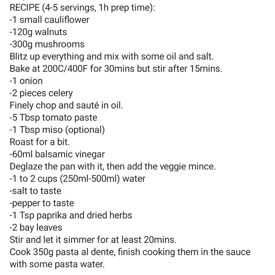 Pasta a la ragu vega