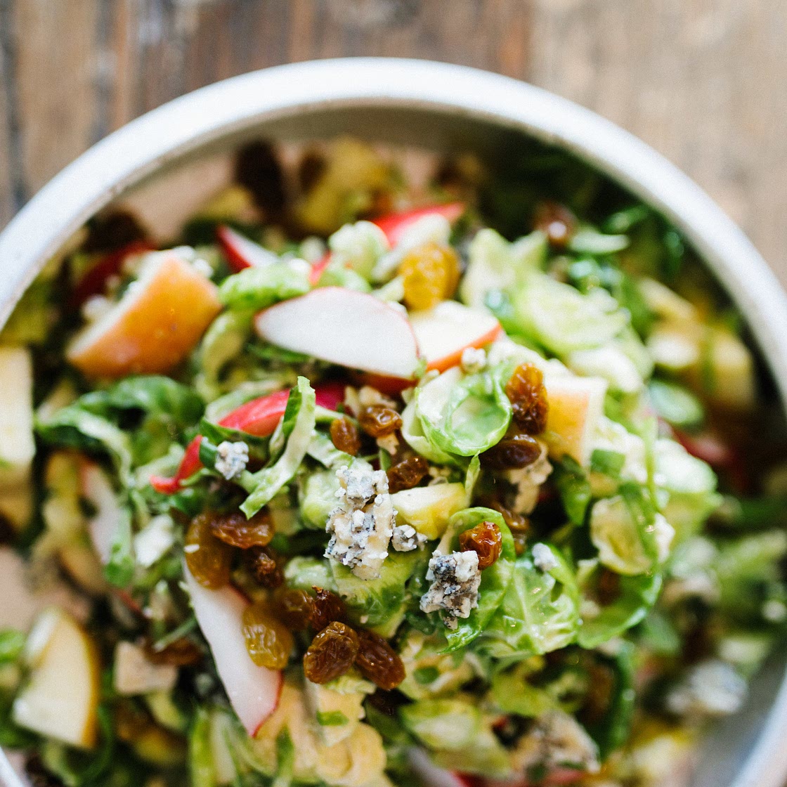 Brussels Sprouts, Apples and Pomegranate with Blue Cheese Honey 