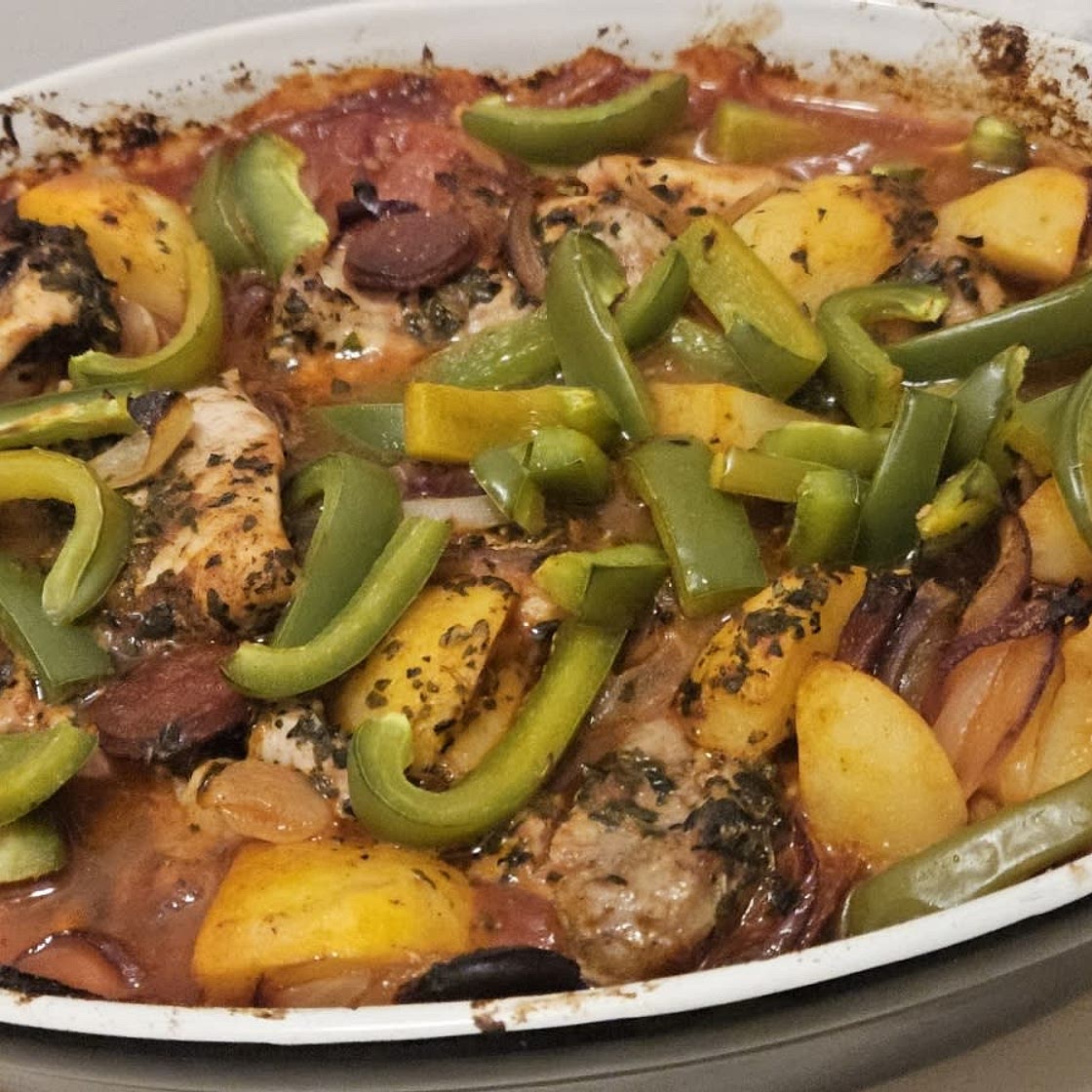 Spanish-style chicken bake