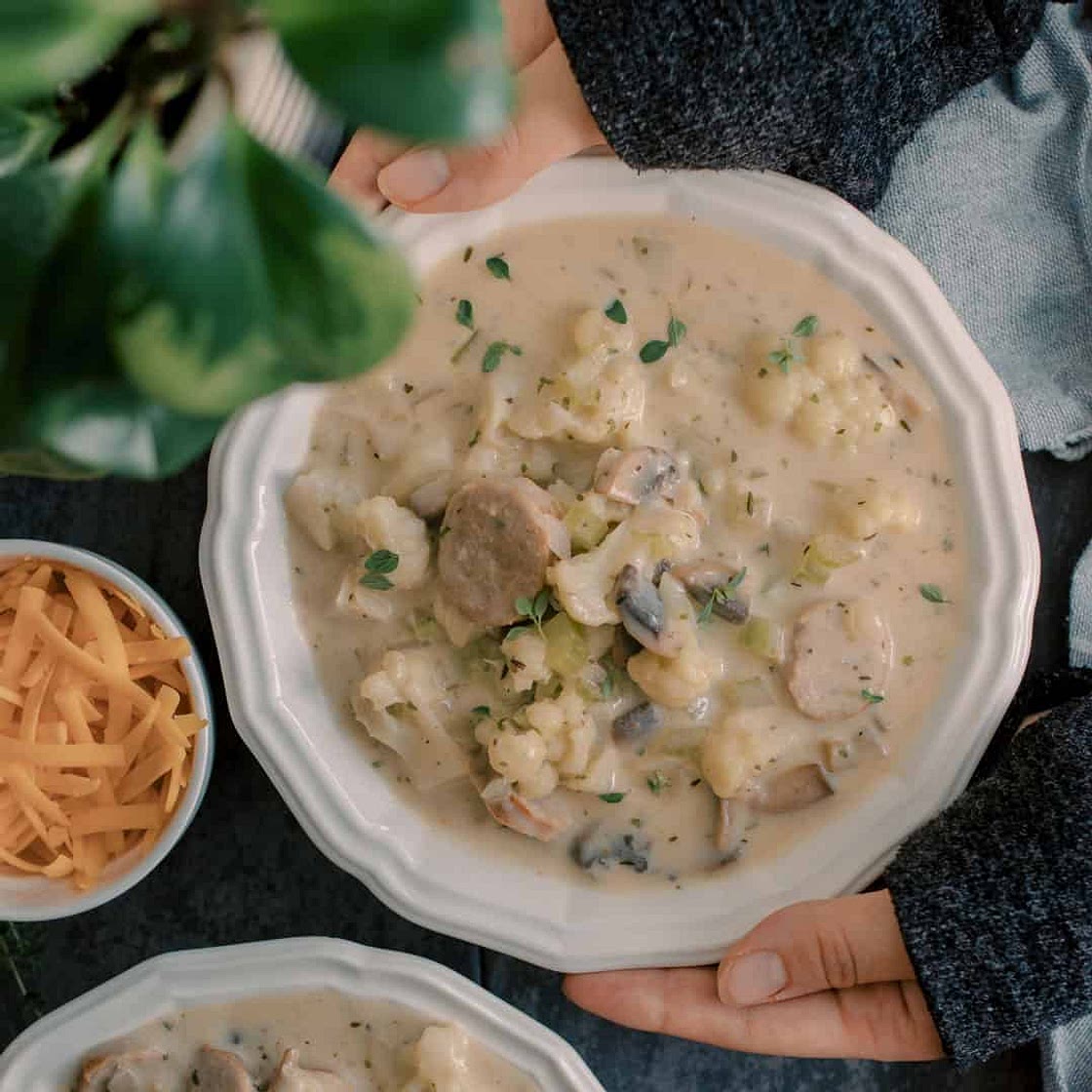 Cauliflower Mushroom Soup with Sausage