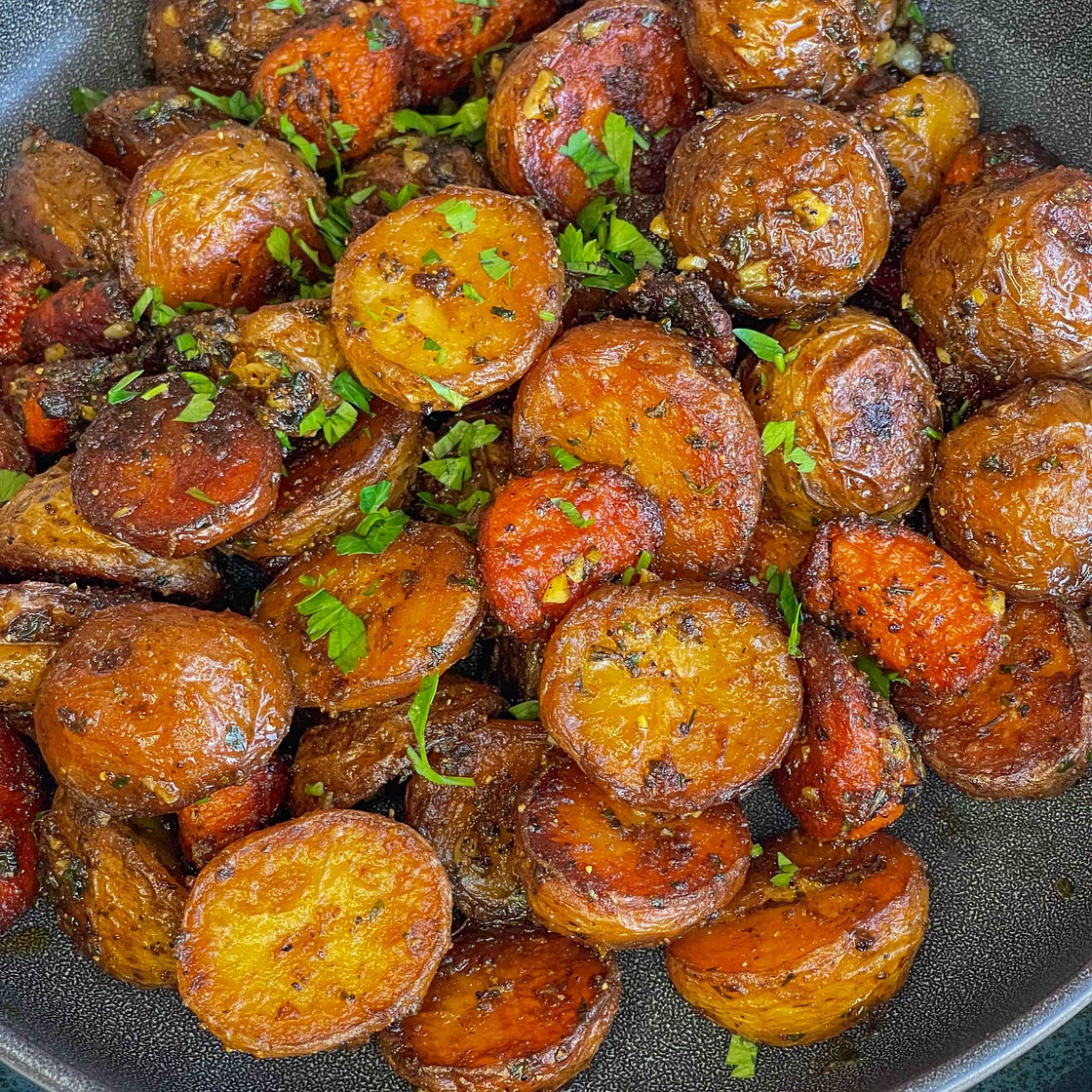 Garlic Herb Roasted Potatoes And Carrots