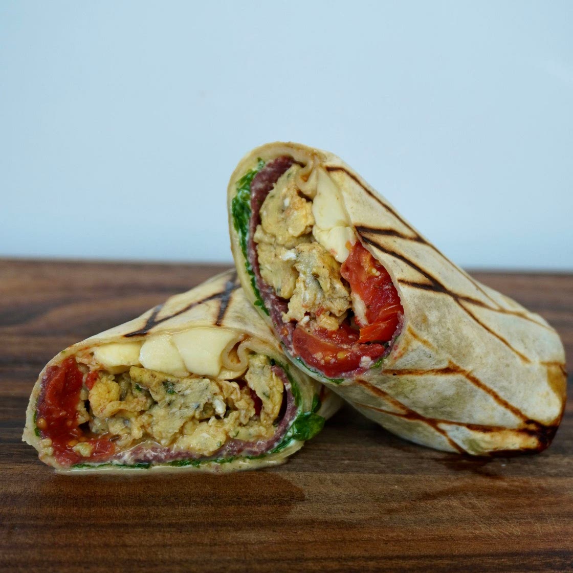 Salami egg breakfast burrito