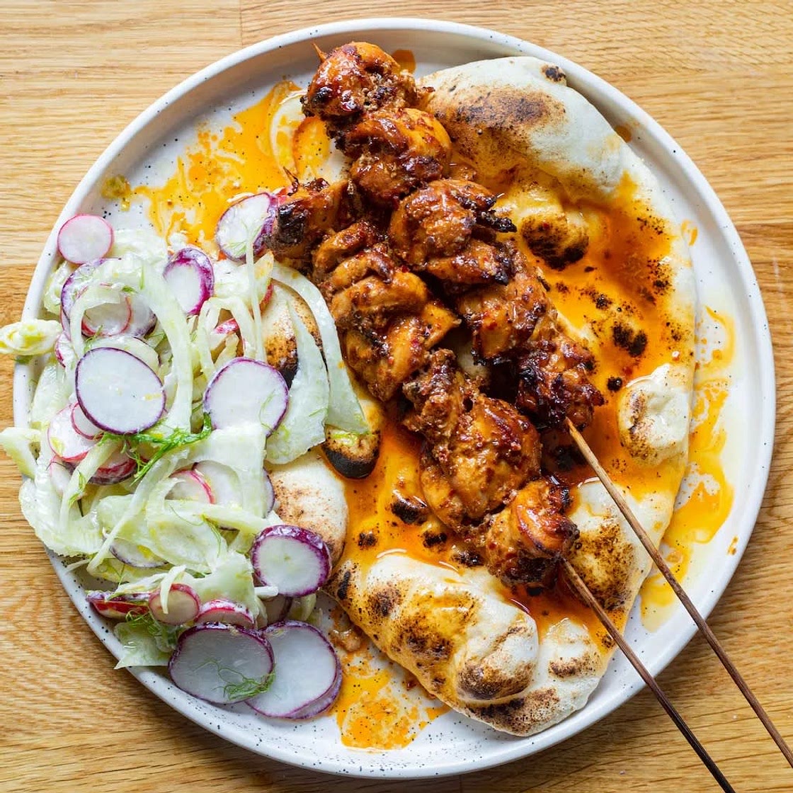 Harissa Chicken Skewers & Zesty Yoghurt Slaw