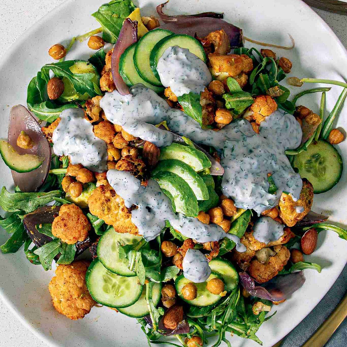 Roasted Cauliflower Salad w/ Healthy Ranch Dressing