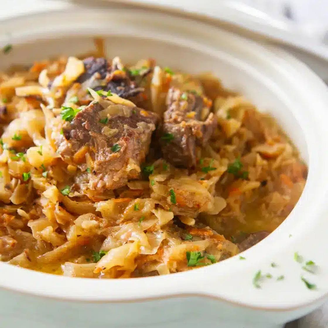 BRAISED BEEF AND CABBAGE - Julies Apron