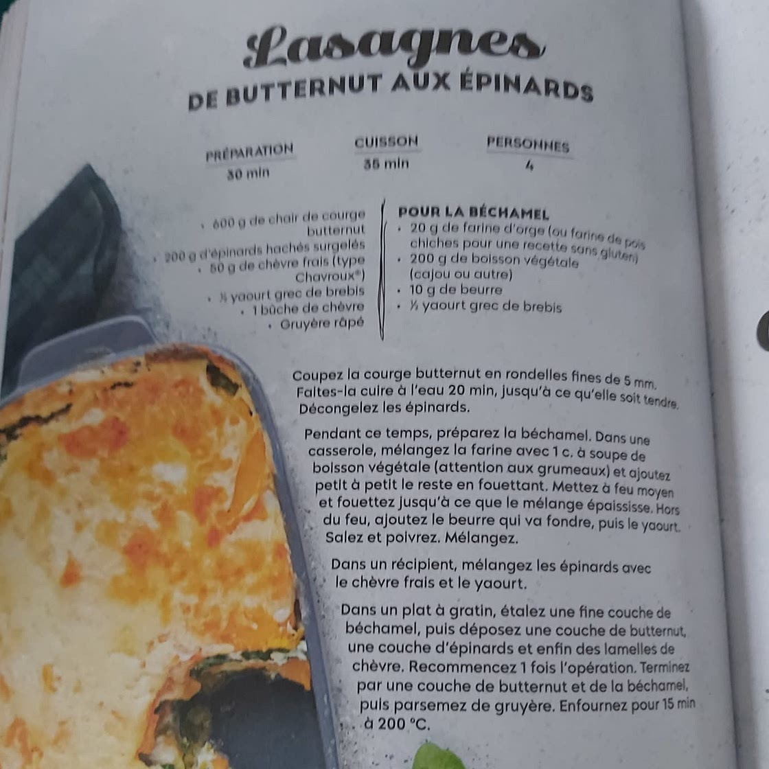 Lasagnes de buternut aux épinards