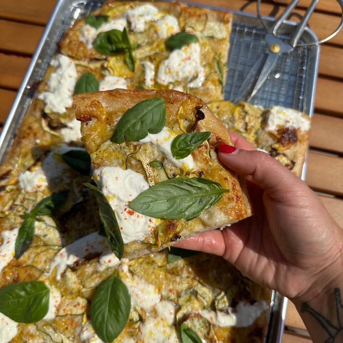 Yellow Tomato and Zucchini Sheet Pan Pizza